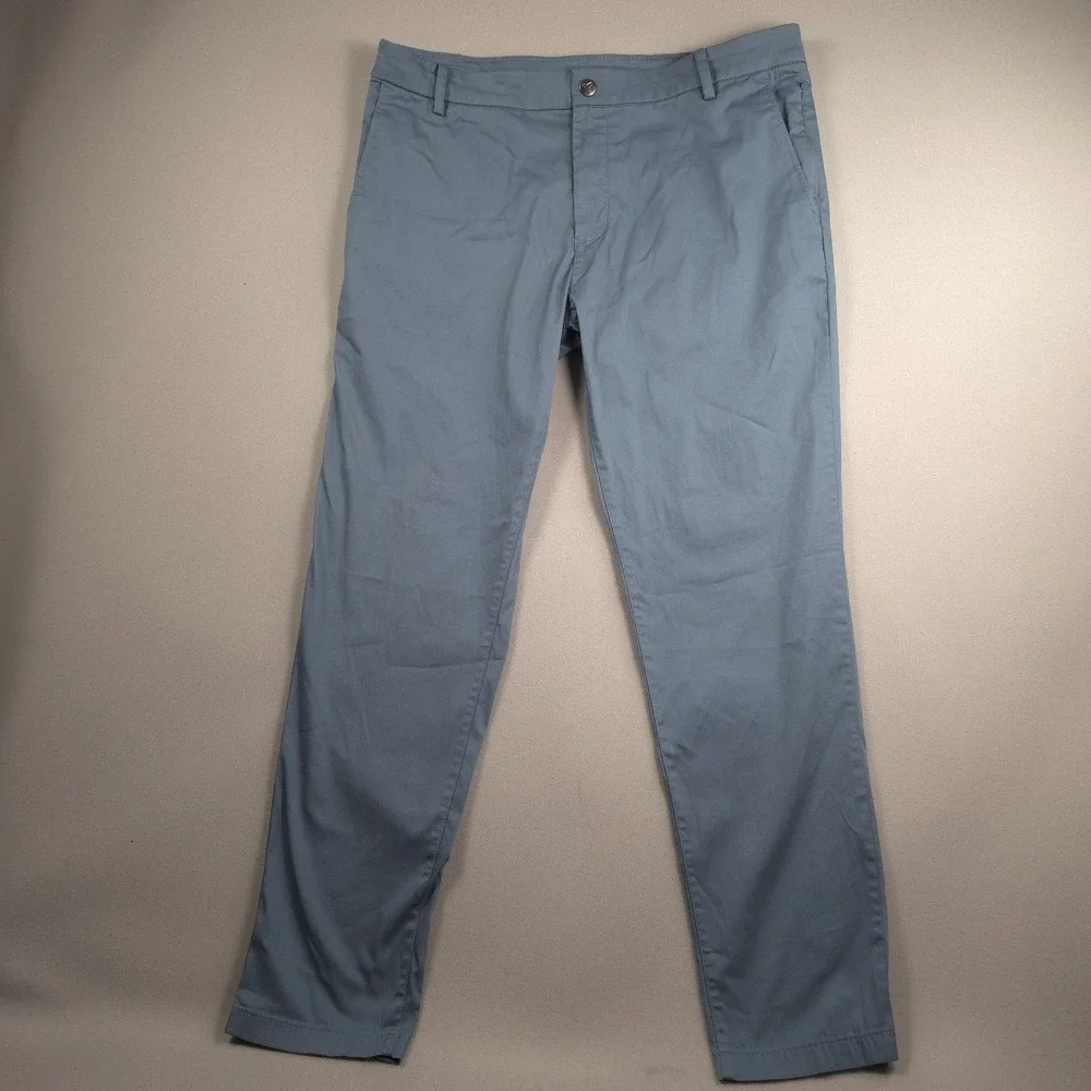 Birddogs Mens 34x30 Slate Blue Flat Front Stretch Casual Trousers Cotton Blend